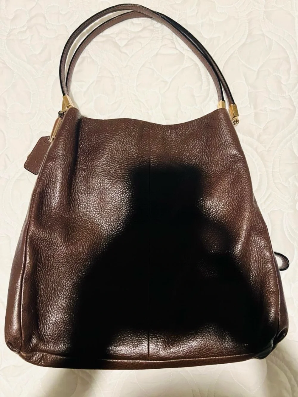 Coach Dark Brown Pebble Leather Drawstring Shoulder Bag with Gold Hardware
